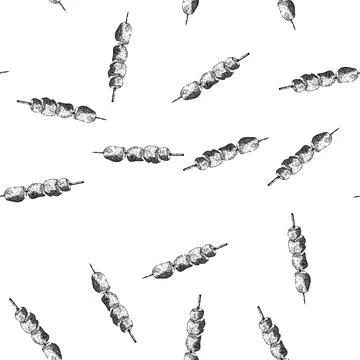 Seamless pattern chicken skewered food sketch hand drawn Stock Illustration