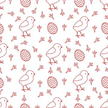 Seamless pattern with chicken, traces, eggs. 스톡 일러스트