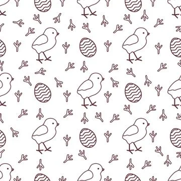 Seamless pattern with chicken, traces, eggs. 스톡 일러스트