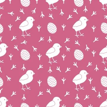 Seamless pattern with chicken, traces, eggs. 스톡 일러스트