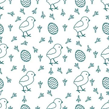 Seamless pattern with chicken, traces, eggs. 스톡 일러스트