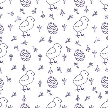 Seamless pattern with chicken, traces, eggs. 스톡 일러스트