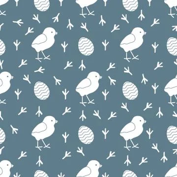 Seamless pattern with chicken, traces, eggs. 스톡 일러스트
