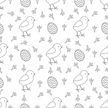 Seamless pattern with chicken, traces, eggs. 스톡 일러스트