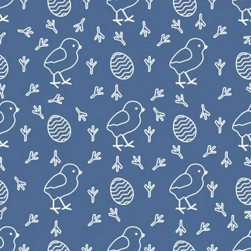 Seamless pattern with chicken, traces, eggs. 스톡 일러스트
