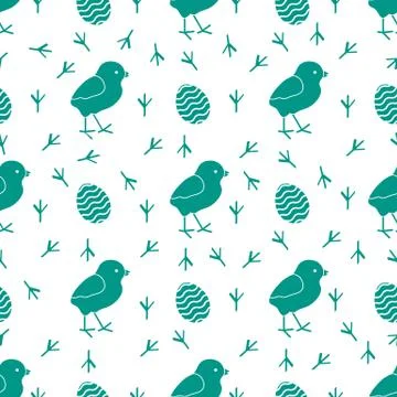 Seamless pattern with chicken, traces, eggs. 스톡 일러스트