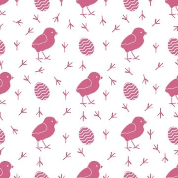 Seamless pattern with chicken, traces, eggs. 스톡 일러스트
