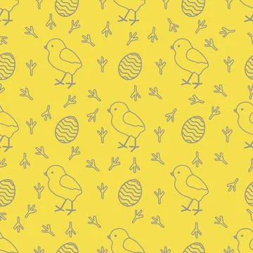 Seamless pattern with chicken, traces, eggs. 스톡 일러스트