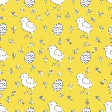 Seamless pattern with chicken, traces, eggs. 스톡 일러스트