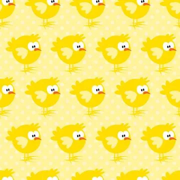 Seamless pattern with chicken on yellow dotted background. Seamless patter... Stock Photos