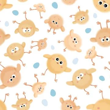 Seamless pattern with chicks, chicken, egg, Easter 스톡 일러스트