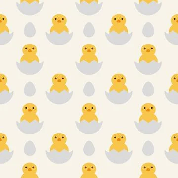 Seamless pattern with chicks on yellow background Stock Illustration
