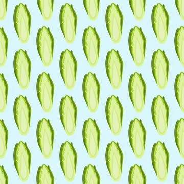 Seamless pattern Chicory cabbage on blue background. Simple ornament with let Stock Illustration