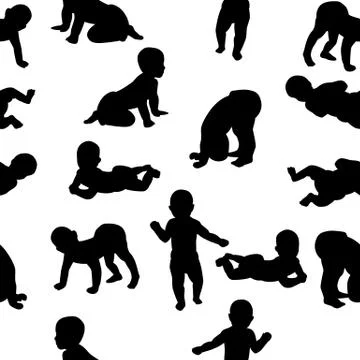 Seamless pattern child silhouettes Stock Illustration