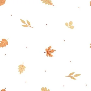 Seamless pattern with childish autumn plants twigs leaves. Cute illustration for Stock Illustration