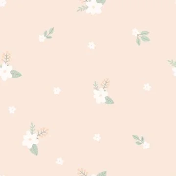 Seamless pattern with childish flowers and twigs Stock Illustration