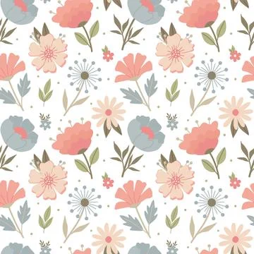 Seamless pattern with childish flowers. Spring and summer floral print for kids Stock Illustration