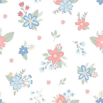 Seamless pattern with childish flowers on white Stock Illustration