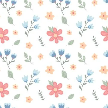 Seamless pattern with childish flowers on white Stock Illustration