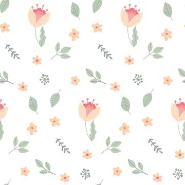 Seamless pattern with childish flowers on white Stock Illustration