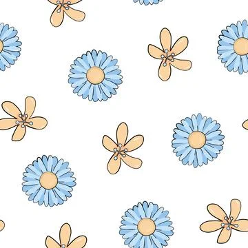 Seamless pattern with childish flowers on white Illustrazione stock