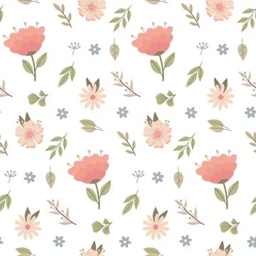 Seamless pattern with childish flowers on white background. Cute vector Illustrazione stock