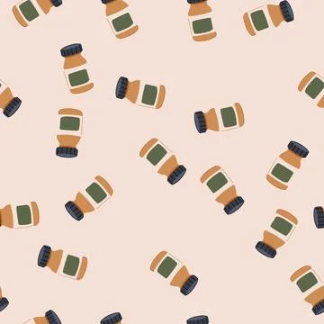 Seamless pattern childproof pill bottle cartoon vector Stock Illustration