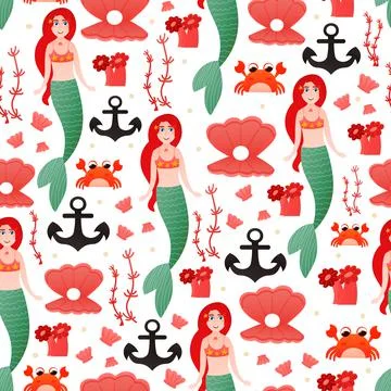Seamless pattern for children textile or wrapping paper in marine style with  Stock Illustration