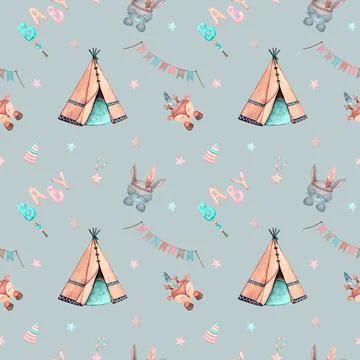 Seamless pattern in children's boho style. Stock Illustration