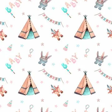 Seamless pattern in children's boho style. Stock Illustration
