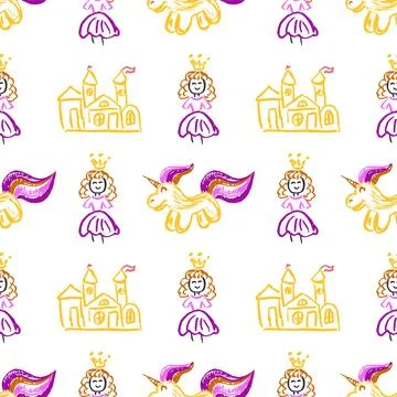 Seamless pattern. Children's drawings with wax crayons 스톡 일러스트