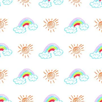 Seamless pattern. Children's drawings with wax crayons Stock Illustration