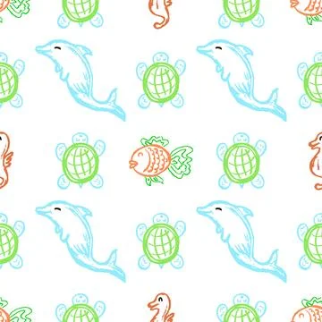 Seamless pattern. Children's drawings with wax crayons Stock Illustration