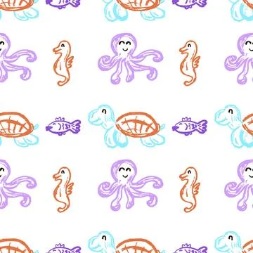 Seamless pattern. Children's drawings with wax crayons イラスト素材