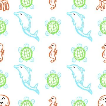 Seamless pattern. Children's drawings with wax crayons Illustrazione stock
