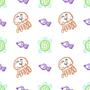 Seamless pattern. Children's drawings with wax crayons Stock Illustration