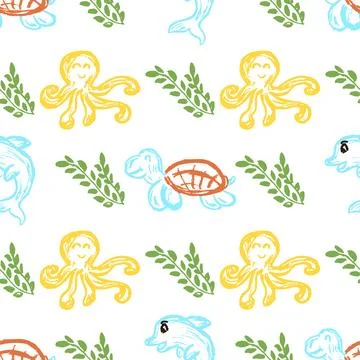 Seamless pattern. Children's drawings with wax crayons Stockillustratie