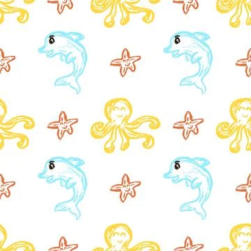 Seamless pattern. Children's drawings with wax crayons Illustrazione stock