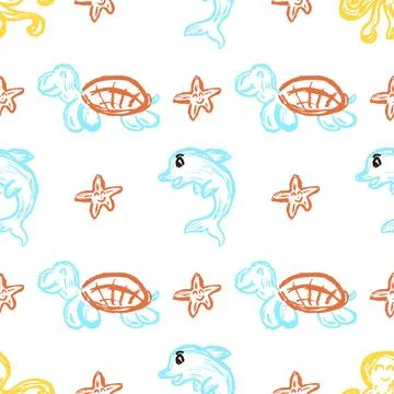 Seamless pattern. Children's drawings with wax crayons Stock Illustration