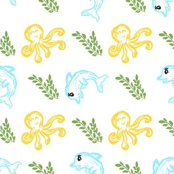 Seamless pattern. Children's drawings with wax crayons Stock Illustration
