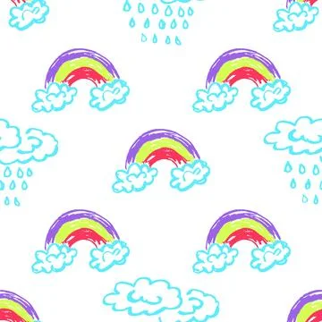 Seamless pattern. Children's drawings with wax crayons Stock Illustration
