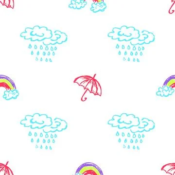 Seamless pattern. Children's drawings with wax crayons Stock Illustration