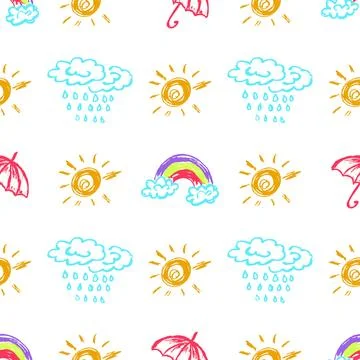 Seamless pattern. Children's drawings with wax crayons Stock Illustration