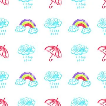 Seamless pattern. Children's drawings with wax crayons Stock Illustration