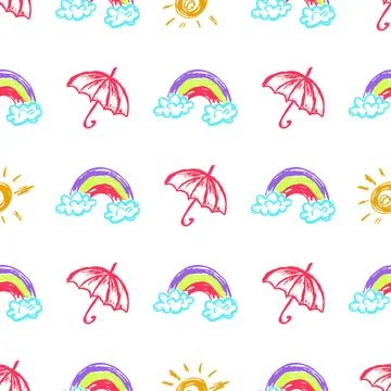 Seamless pattern. Children's drawings with wax crayons Stock Illustration