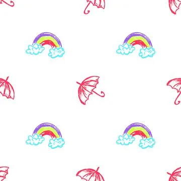 Seamless pattern. Children's drawings with wax crayons Stock Illustration