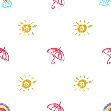 Seamless pattern. Children's drawings with wax crayons Stock Illustration
