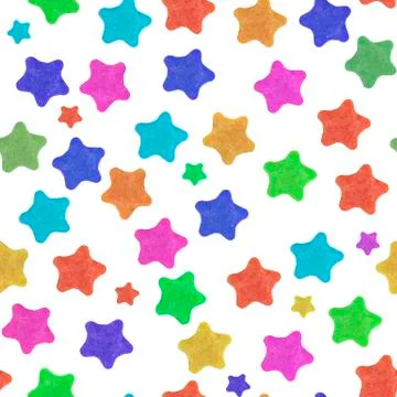 Seamless pattern. Childrens festive background with multicolored stars on whi Stock Photos