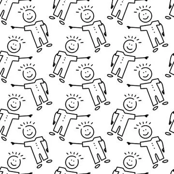 Seamless pattern, children's pattern. Funny boys. Suitable for fabric, paper  Stock Illustration