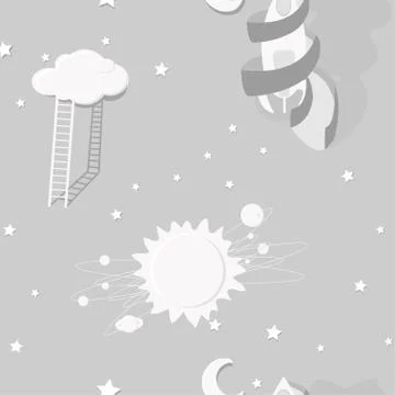 A seamless pattern on children's themes, dreams of space, the sky and the sun Stock Illustration